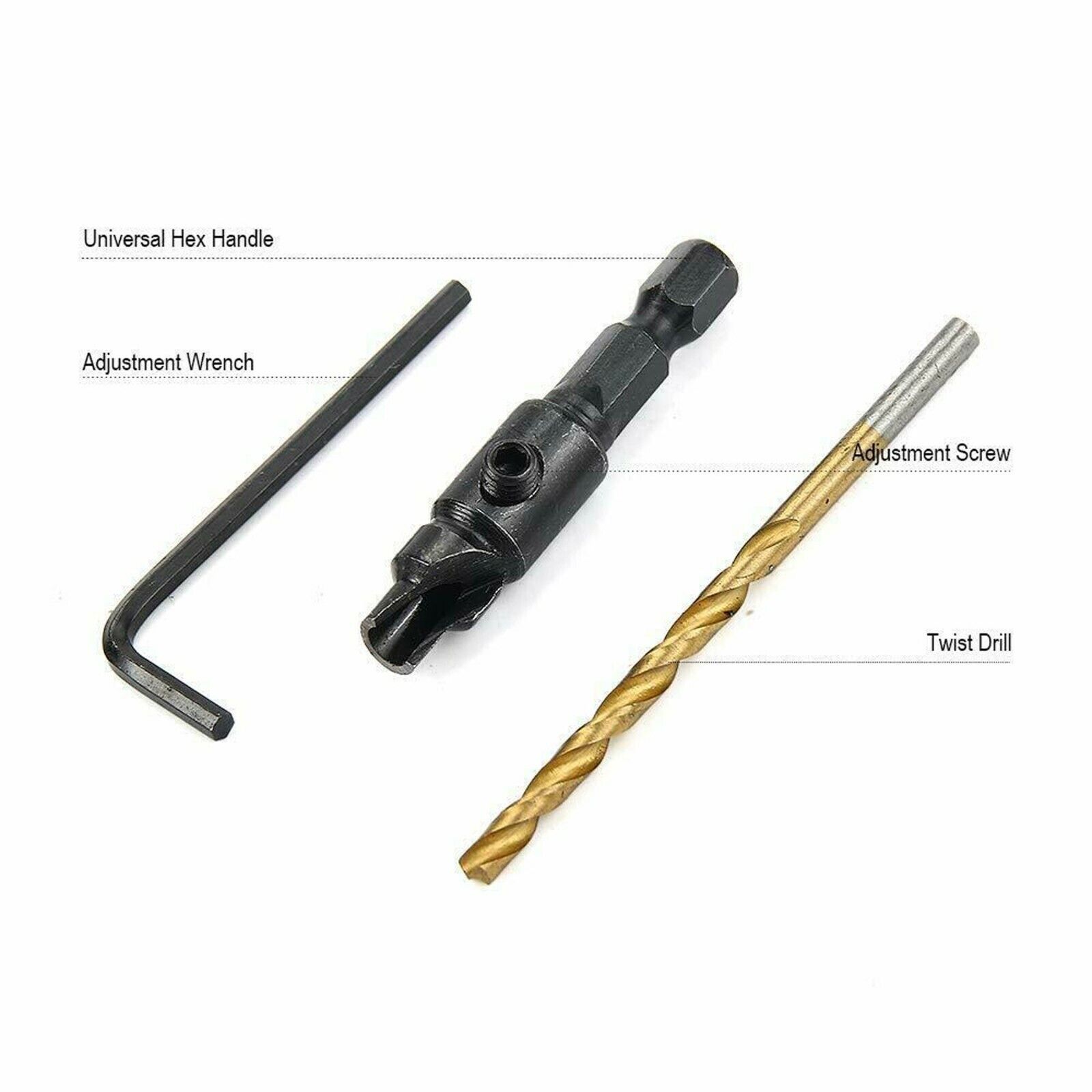 12x HSS Countersink Drill Bit 1/4" Hex Shank Woodworking Pilot Screw Hole Set