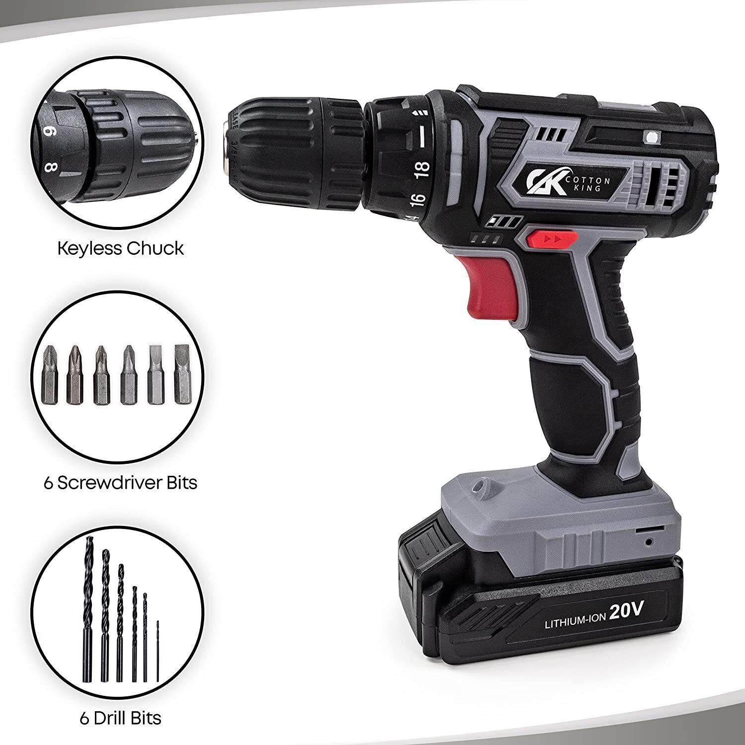 Cordless Drill Driver Kit, 20V MAX ELECTRIC SCREWDRIVER Compact Drill 13pcs Set