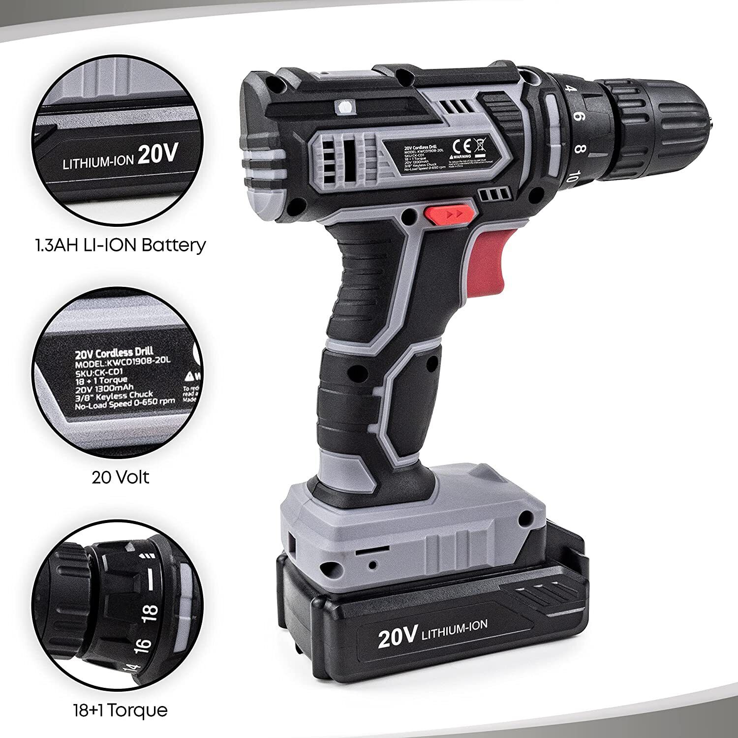 Cordless Drill Driver Kit, 20V MAX ELECTRIC SCREWDRIVER Compact Drill 13pcs Set