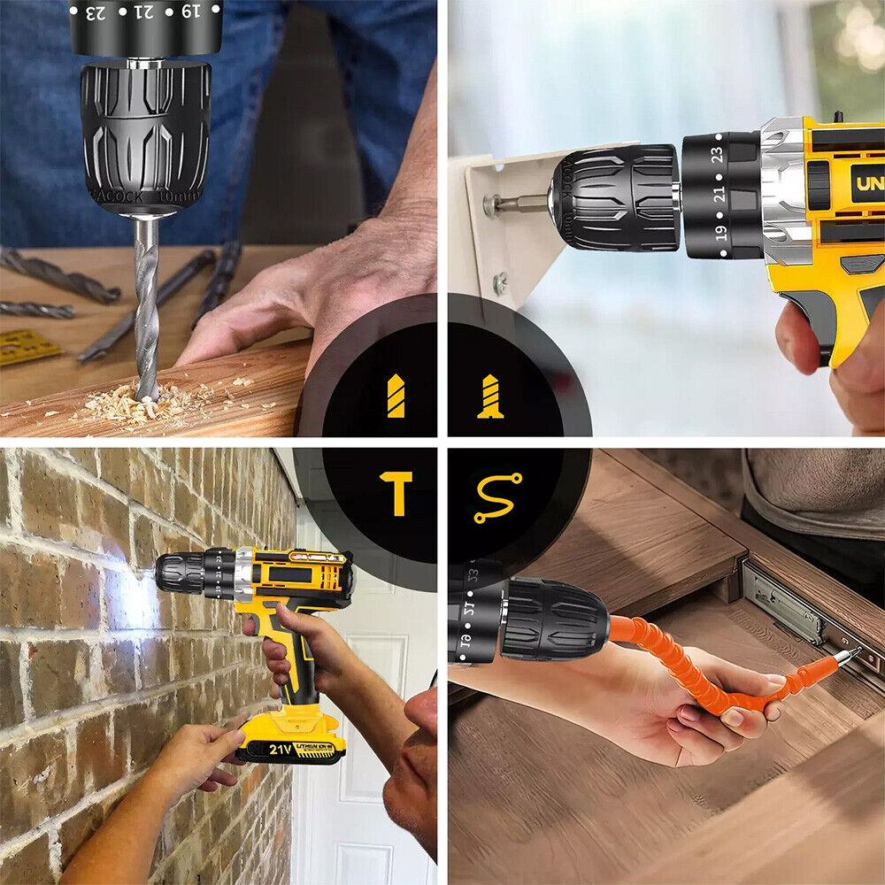 Cordless Brushless Impact Driver Hammer Drill Combo Kit with 2 Battery & Charger
