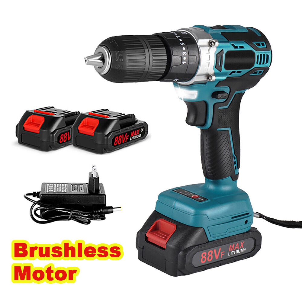 20V Cordless Electric Drill 1/2" Brushless Power Drill Driver with 2 Batteries