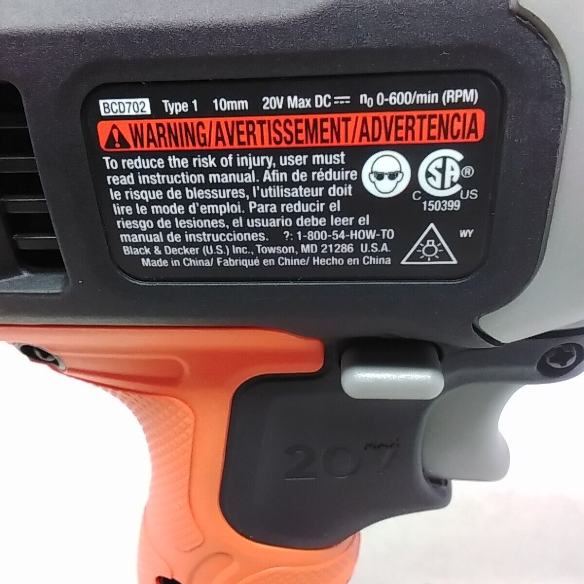 BLACK AND DECKER 3/8" 20V Max 20 Volt Cordless Drill Driver BCD702 Tool Only