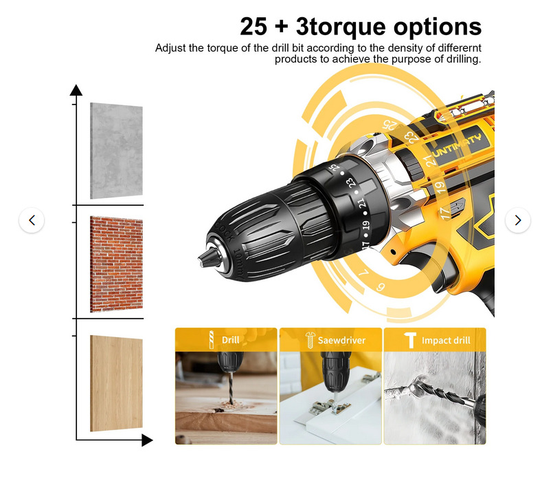 UNTIMATY 21V Cordless Power Drill Set, Power Drill Driver Kit with 2 Lithium-ion