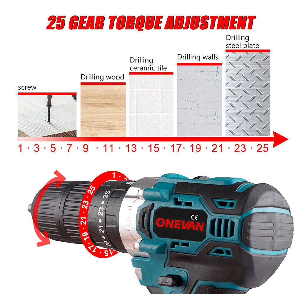 20V Cordless Electric Drill 1/2" Brushless Power Drill Driver with 2 Batteries