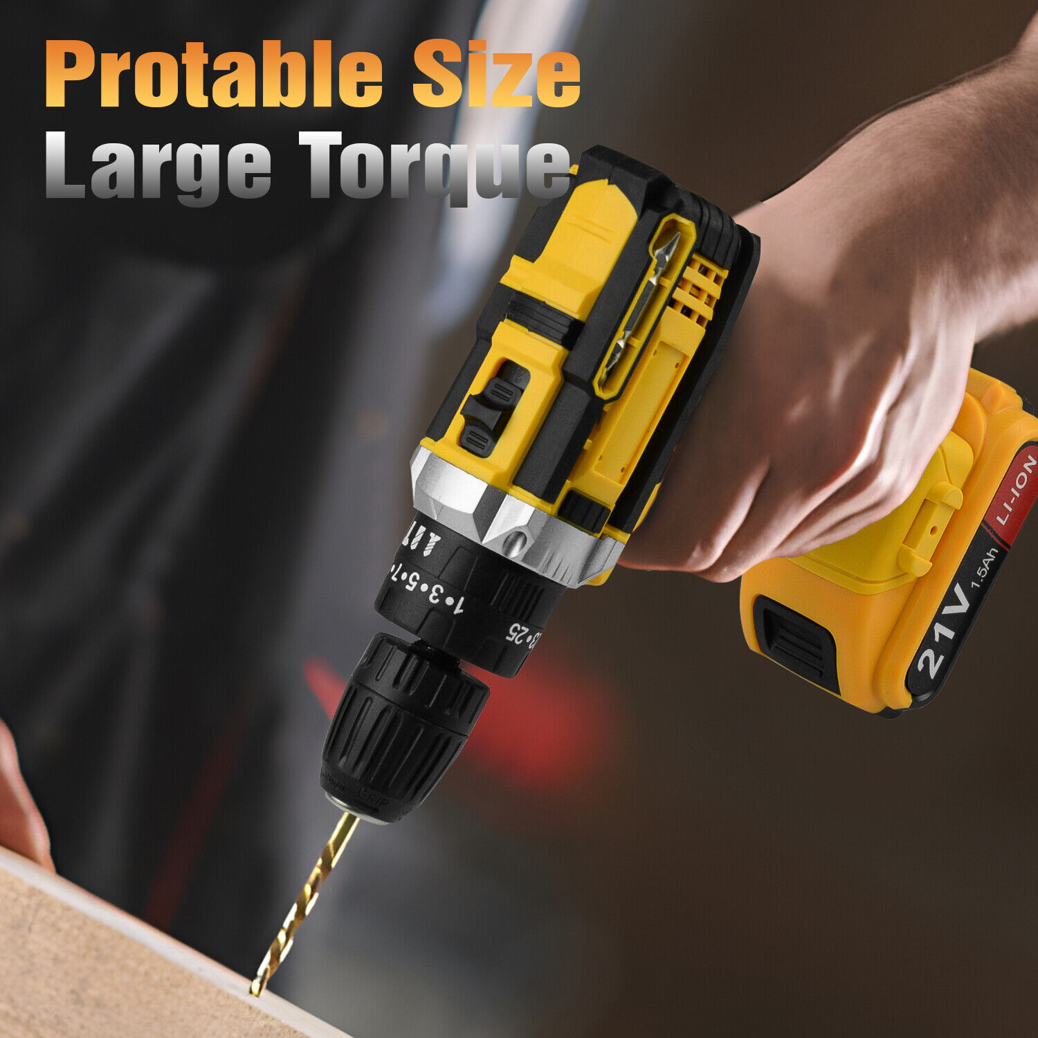 21V Electric Drill Power Tool Cordless Screwdriver 34PCS Drill Set with Battery