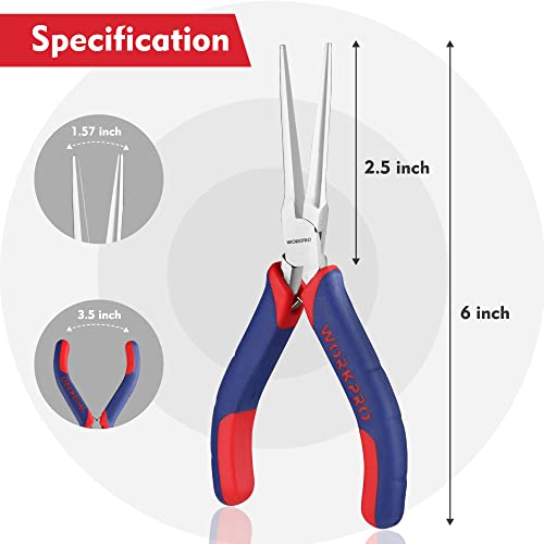 WORKPRO 6" Mini Needle Nose Pliers with Comfort Handle