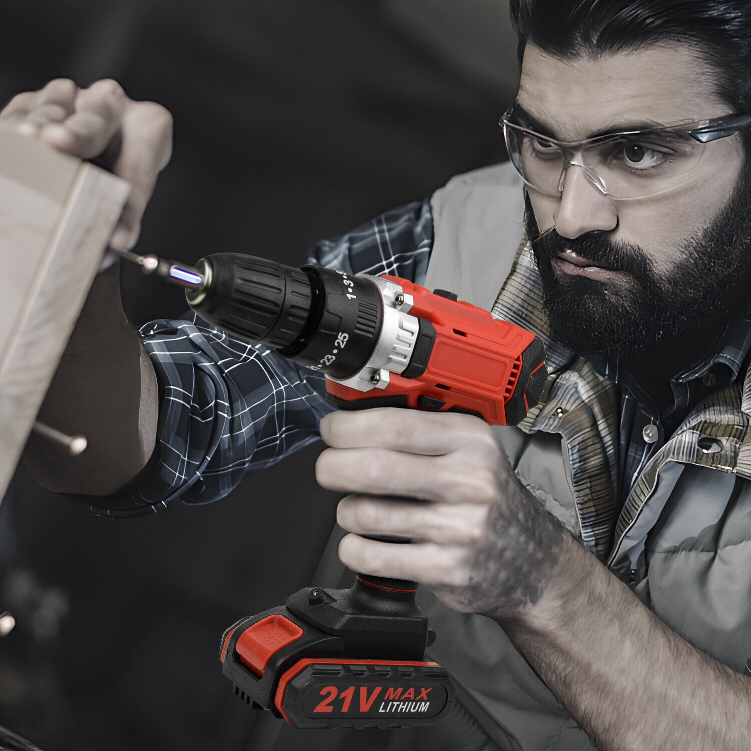 21V Cordless Electric Drill 2 Speed Screwdriver Tool Set with 32 Bits & Battery