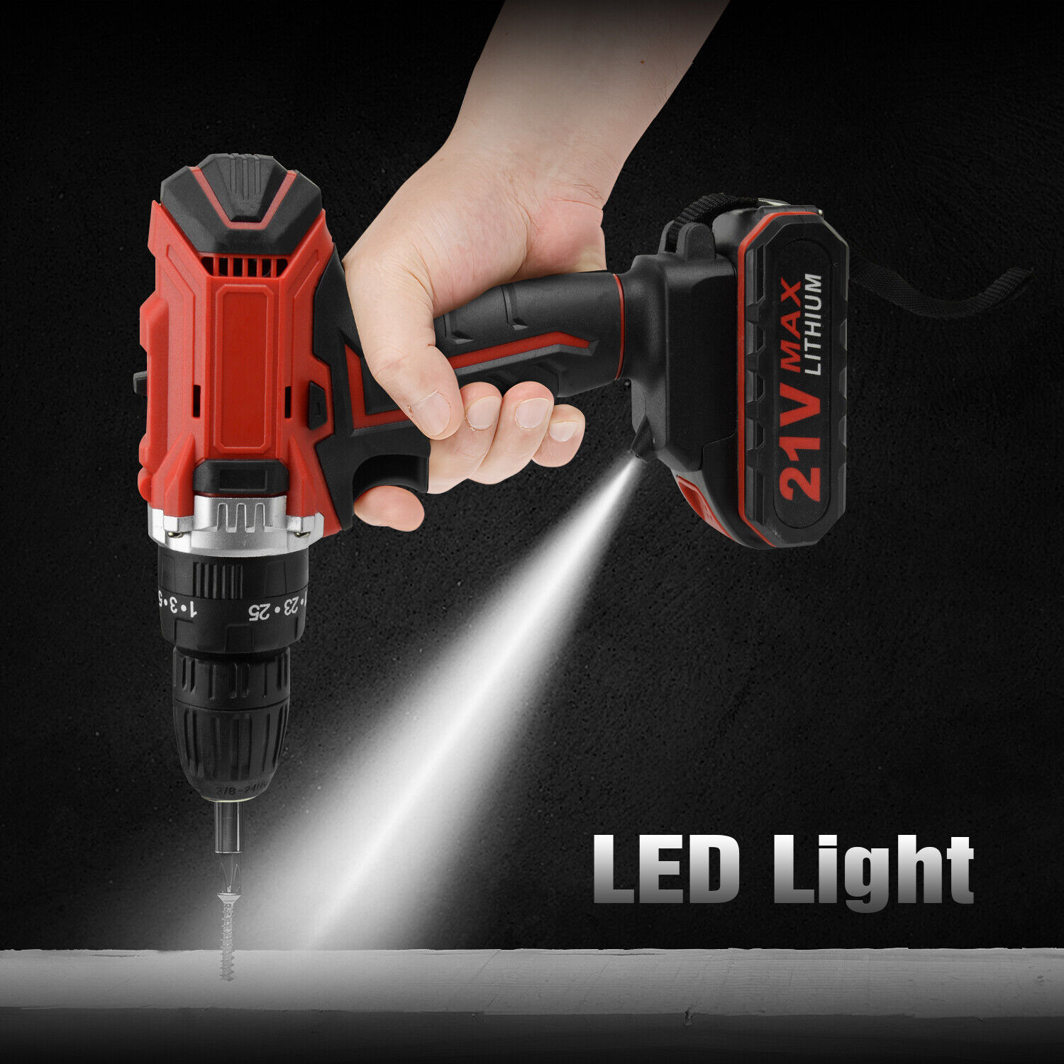 21V Cordless Electric Drill 2 Speed Screwdriver Tool Set with 32 Bits & Battery