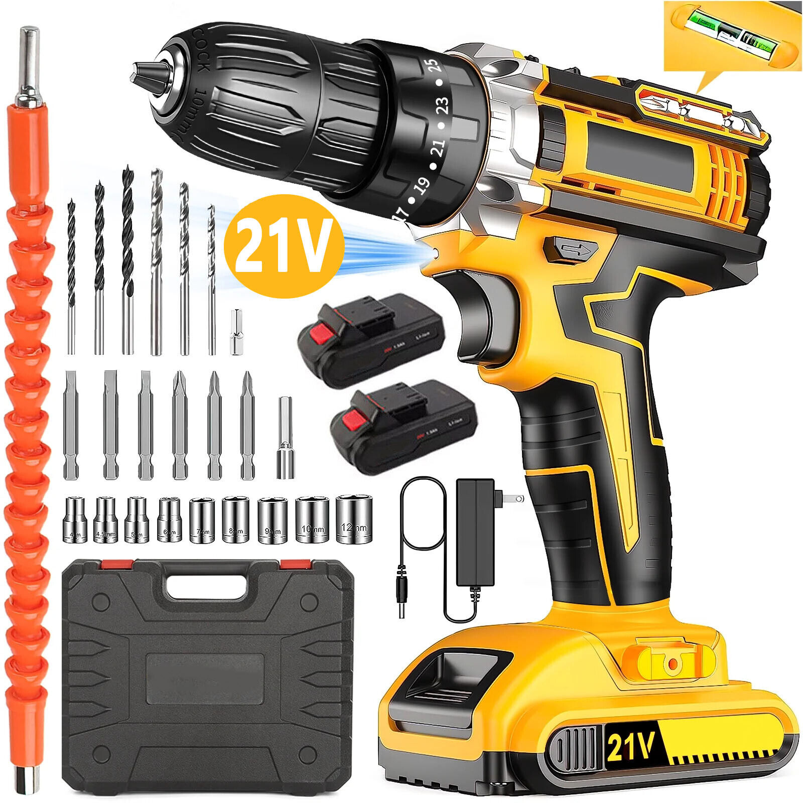 Cordless Brushless Impact Driver Hammer Drill Combo Kit with 2 Battery & Charger
