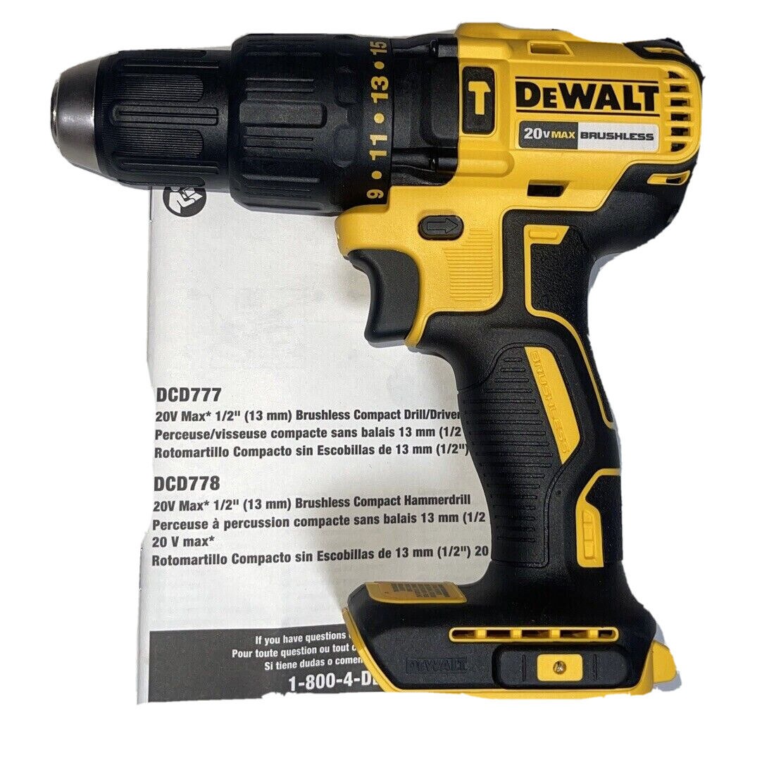 Dewalt DCD778B 20V Max 1/2" Compact 2 Speed Brushless Hammer Drill Driver New