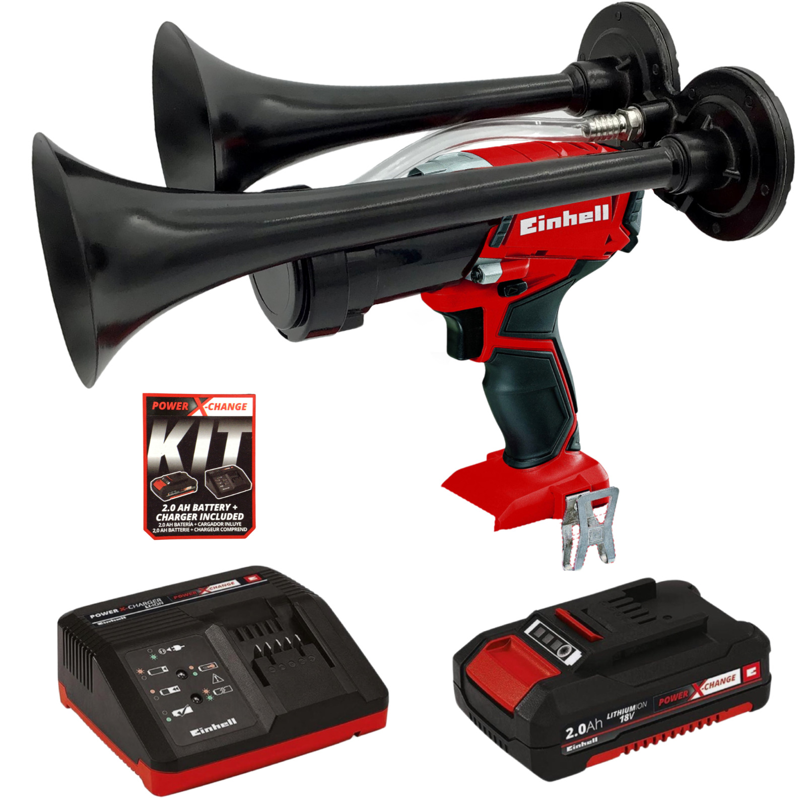 Einhell 18V Drill Train Horn Dual  Black Air Trumpets INCLUDES Battery +Charger