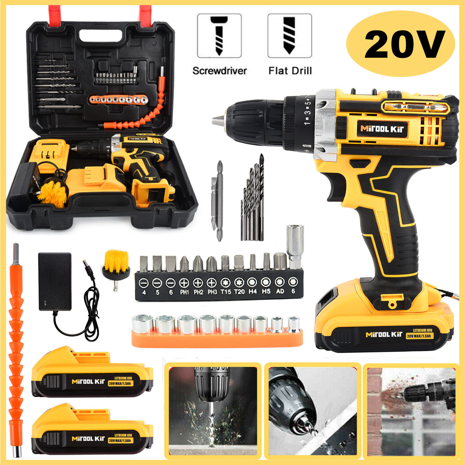 Electric Drill Power Tool Cordless Screwdriver Power Tools Drill Set W/ Battery