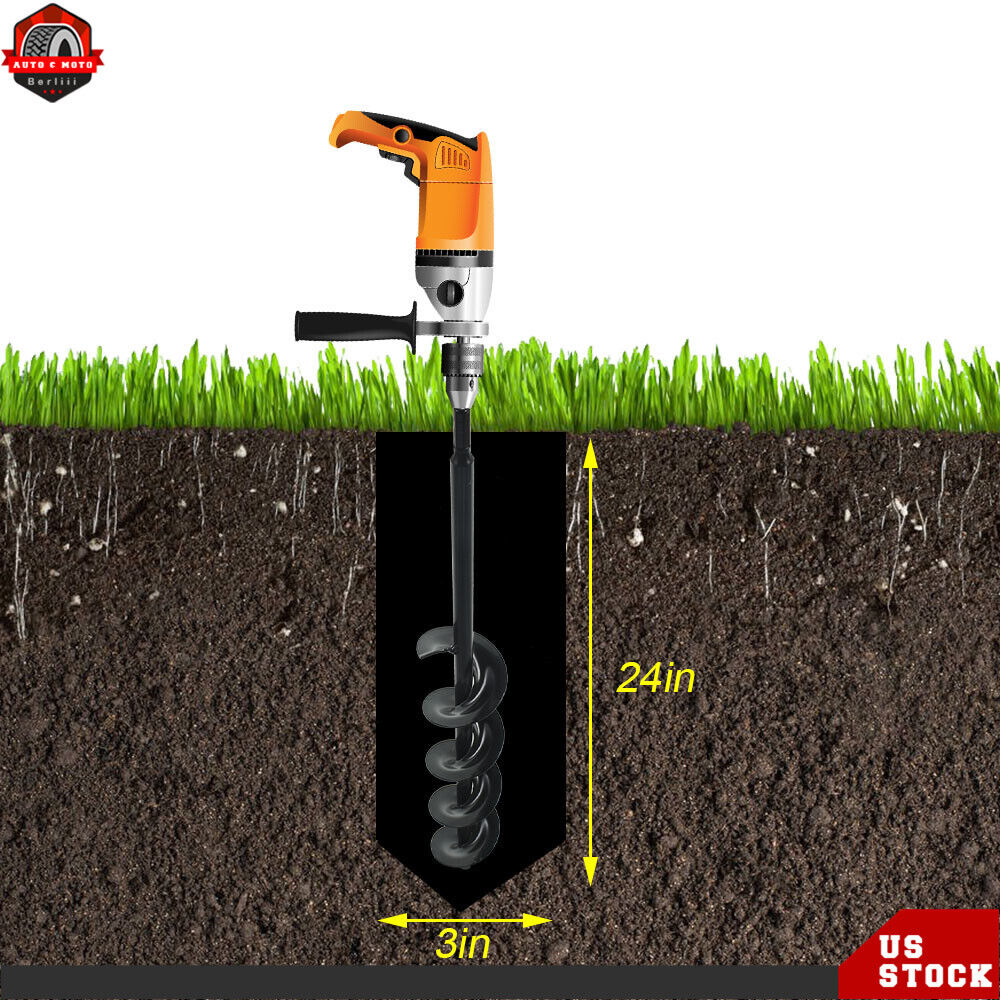 Auger Drill Bit 3" × 24" Garden Plant Flower Bulb Rapid Planter Spiral