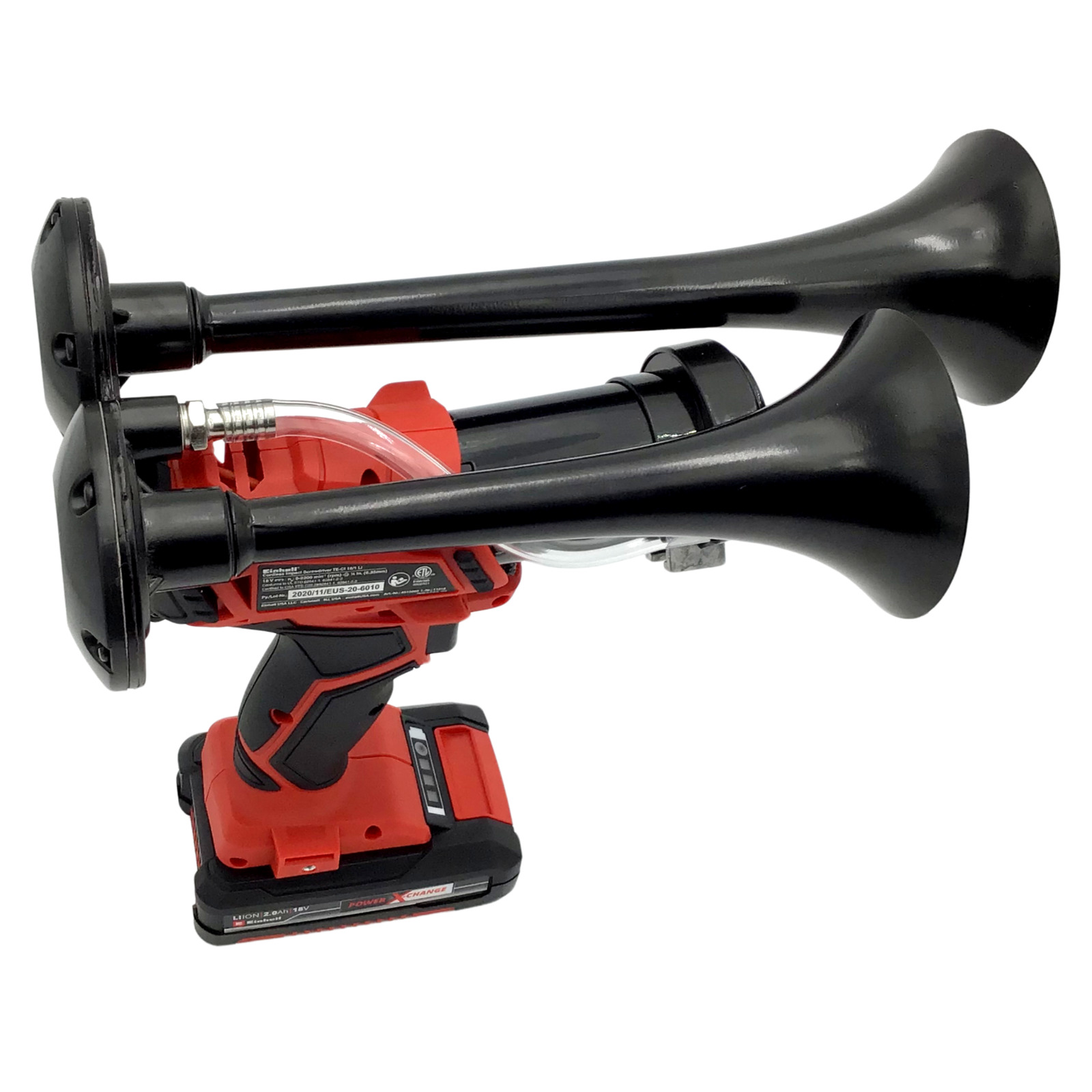 Einhell 18V Drill Train Horn Dual  Black Air Trumpets INCLUDES Battery +Charger