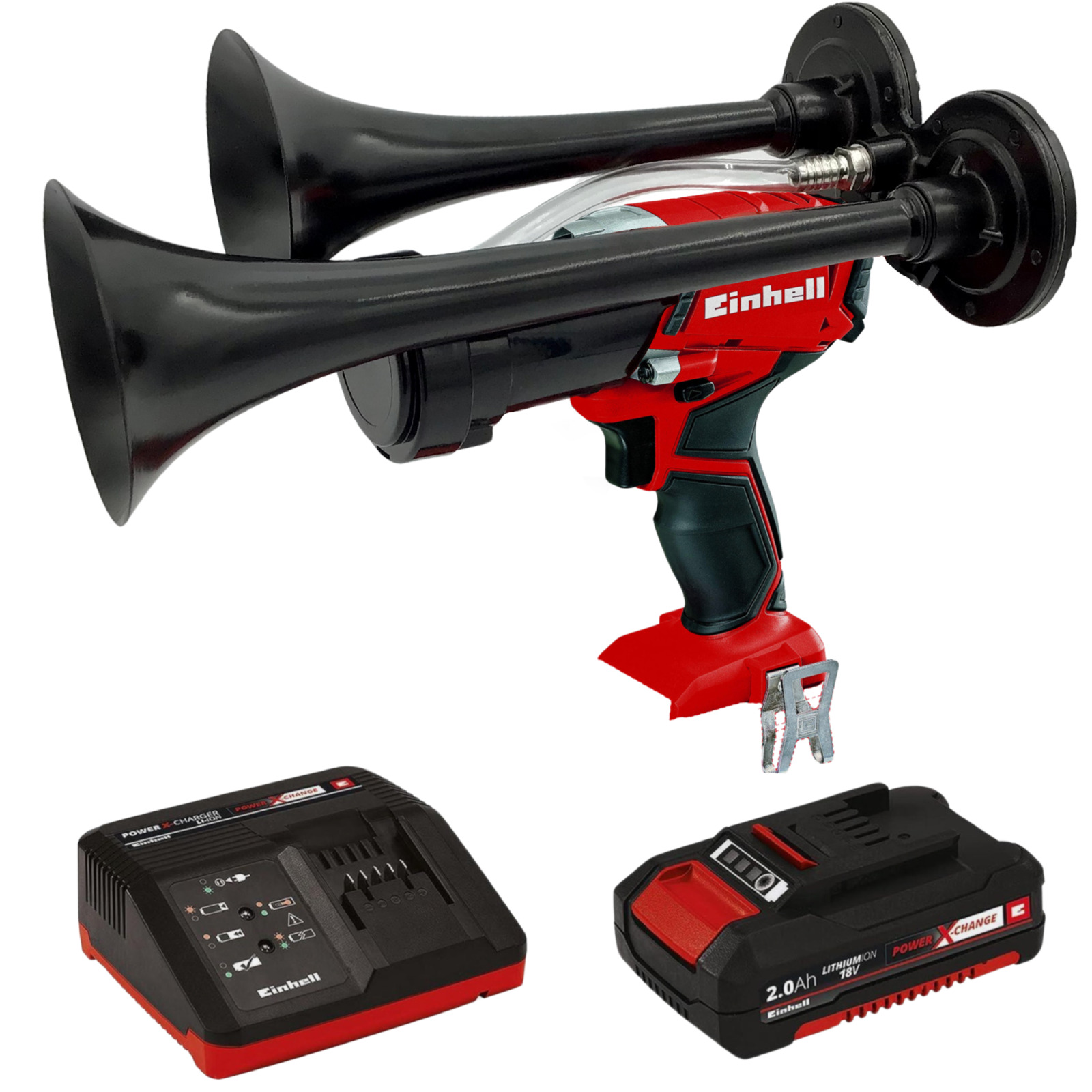 Einhell 18V Drill Train Horn Dual  Black Air Trumpets INCLUDES Battery +Charger