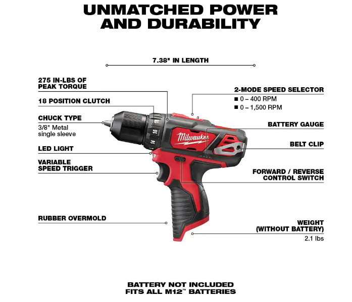 Milwaukee M12 3/8 in. Drill/Driver 2407-20 (TOOL ONLY)