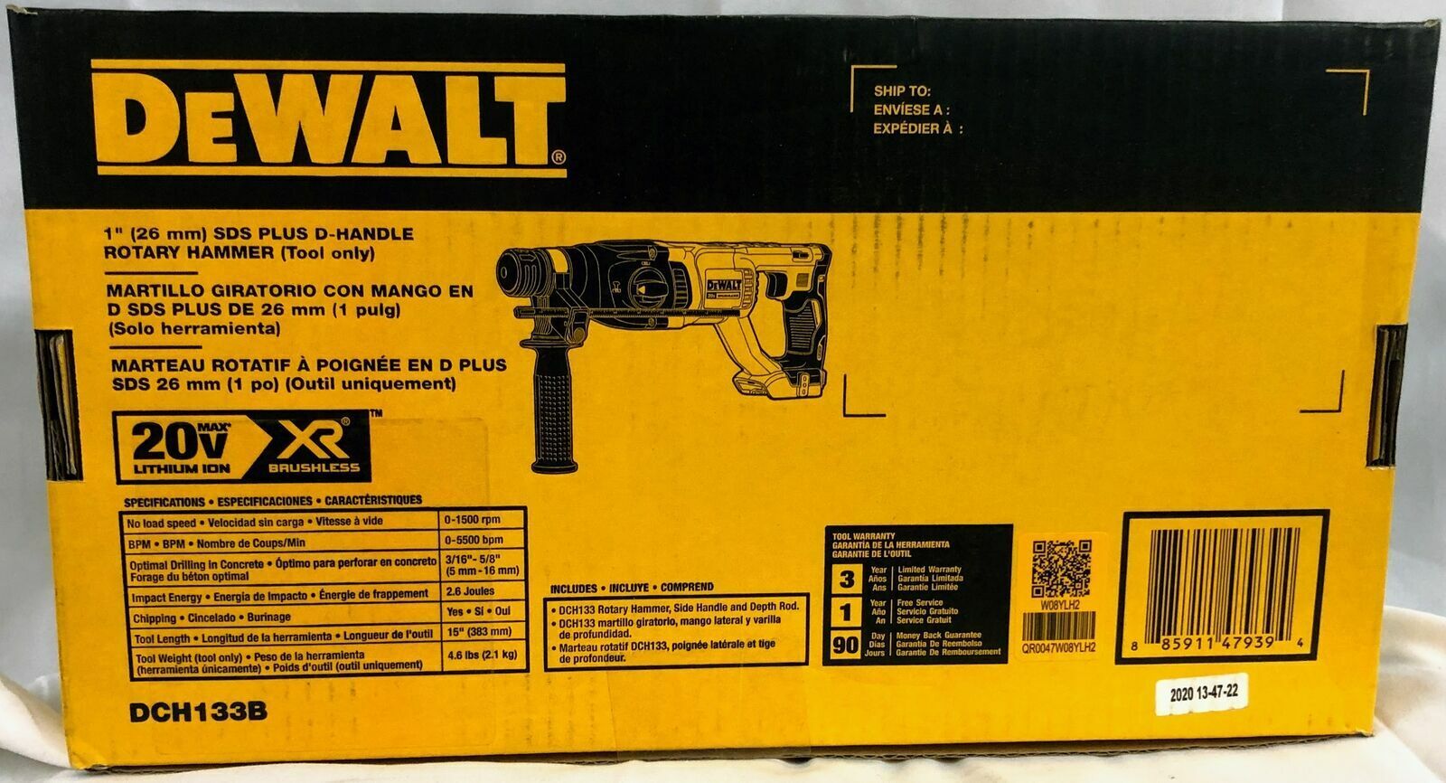 Dewalt DCH133B 20V Cordless SDS 1" Brushless Rotary Hammer Drill MAX (Tool Only)