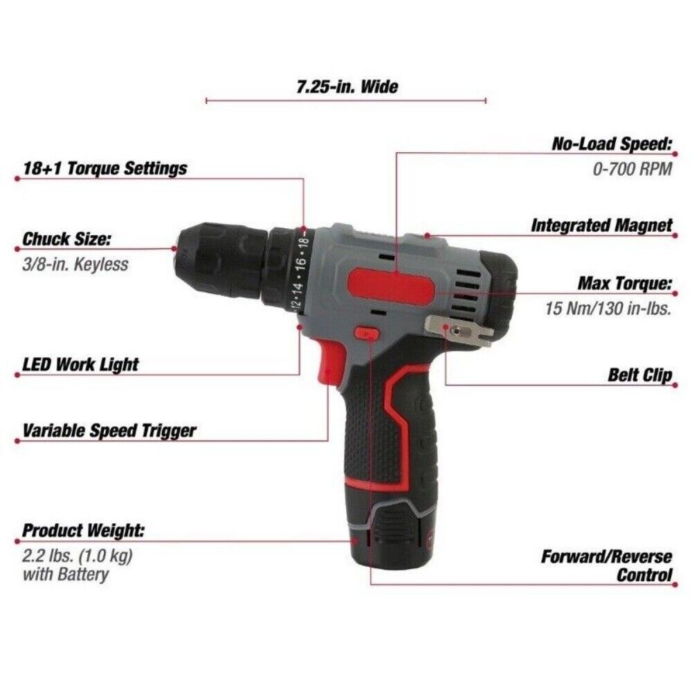 12V Max Lithium-Ion Cordless 3/8-inch Drill Driver with 1.5Ah Battery