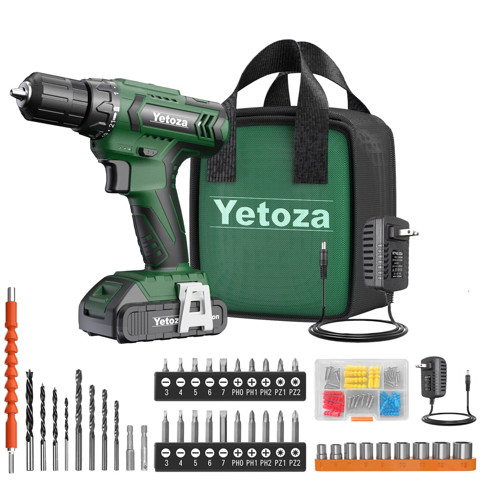 Cordless Drill Set 20V Power Drill Set with Battery and Charger, Electric Drill