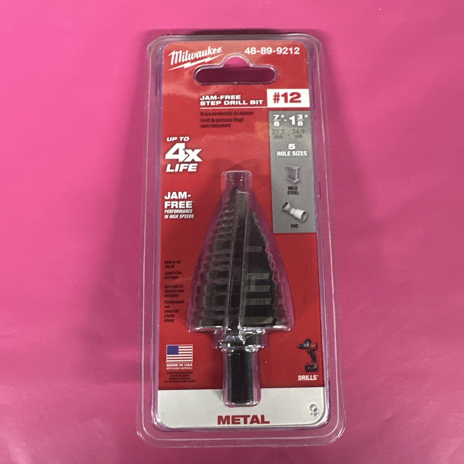 Milwaukee 48-89-9212 #12 Jam-Free Step Drill Bit 7/8”-1 3/8” NEW + Free Shipping