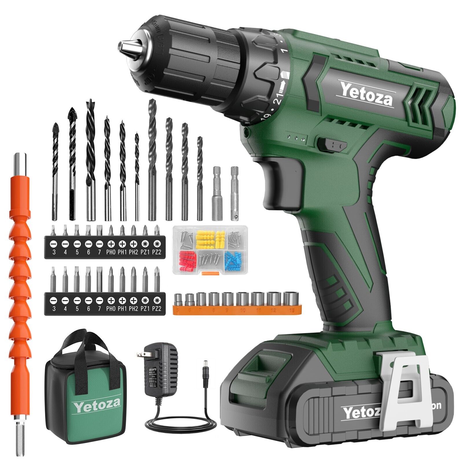 Cordless Drill Set 20V Power Drill Set with Battery and Charger, Electric Drill