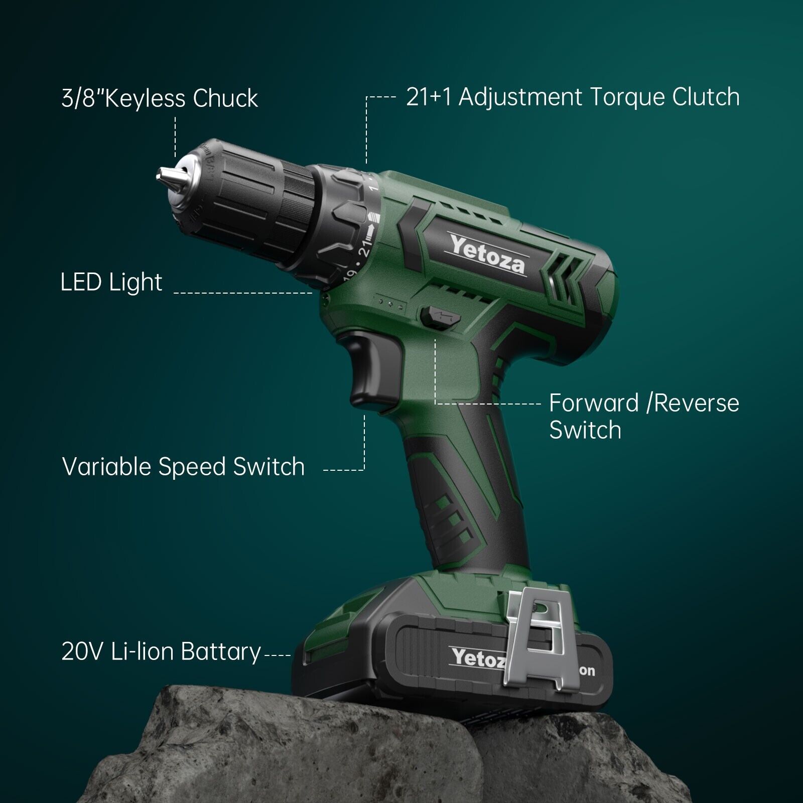 Cordless Drill Set 20V Power Drill Set with Battery and Charger, Electric Drill