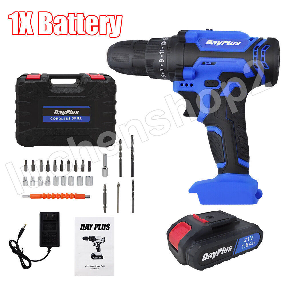 21V Cordless Drill Set Power Drill Driver Impact Drill 0-2 Battery Fast Charger