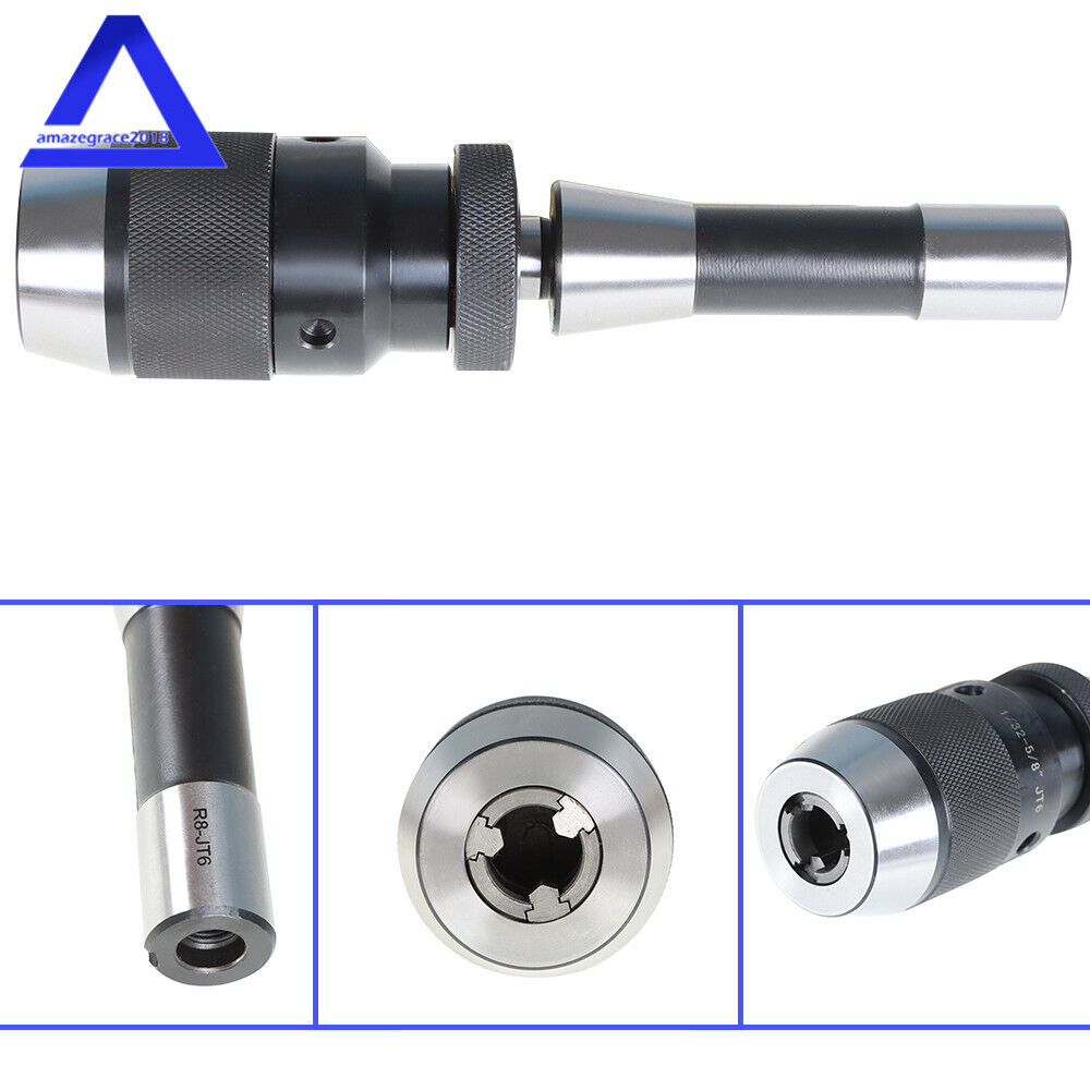 Drill Chuck 1/32"- 5/8" JT6 Keyless Self Tighten Heavy Duty W/R8 Shank Adapter