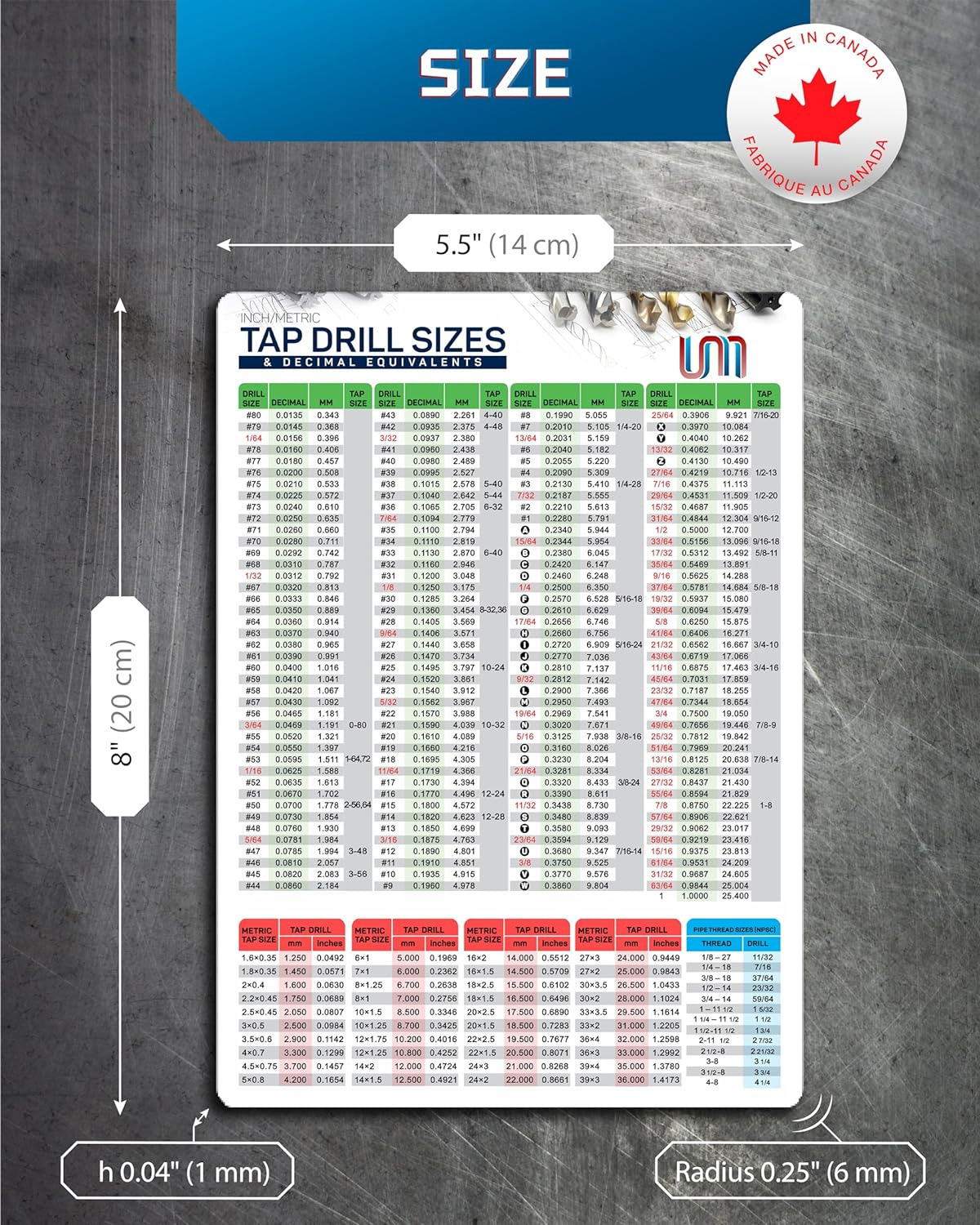 Tap Drill Recommendations Chart | Decimals Equivalents Flexible Magnetic Drill P