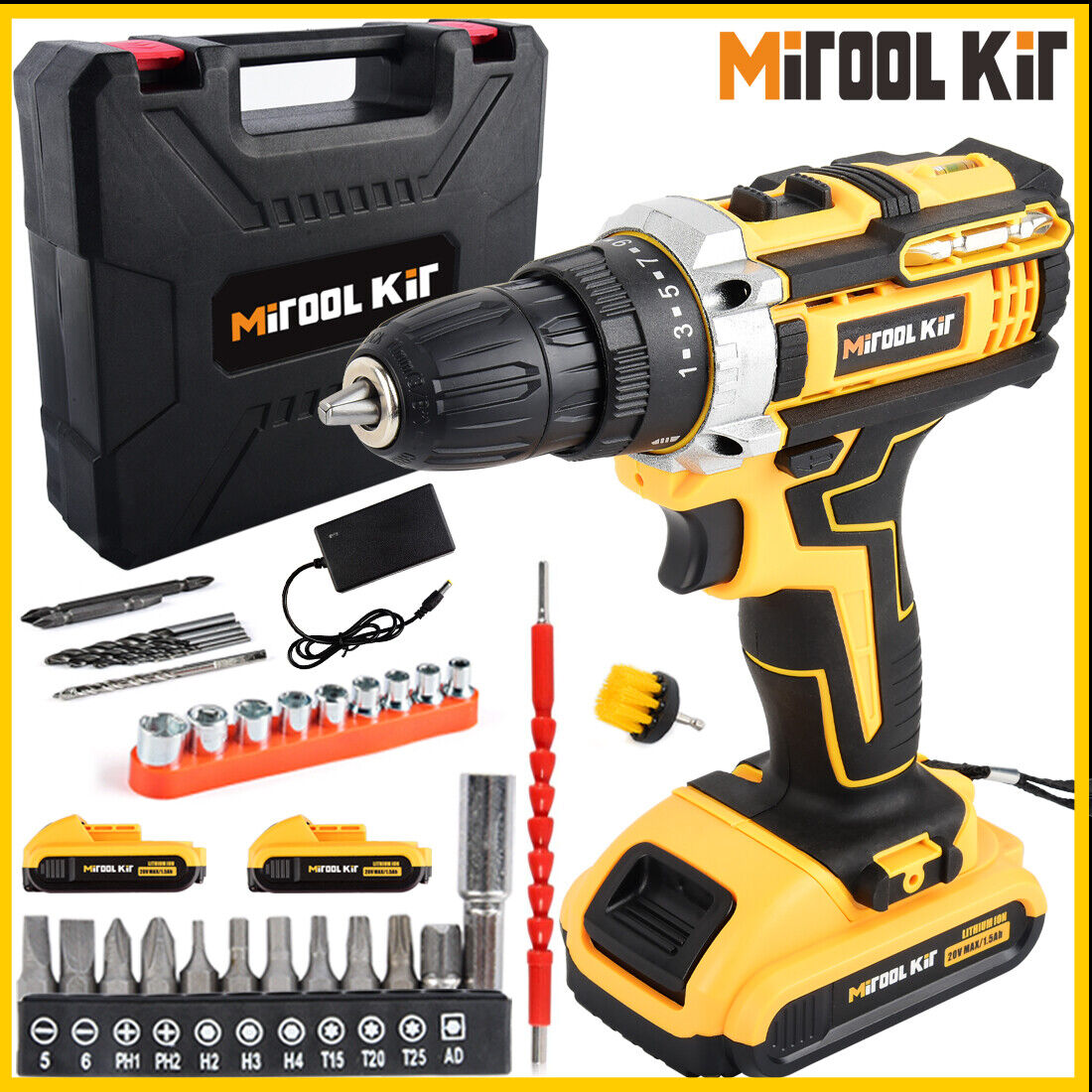 20V Cordless Drill Li-Ion 2 speed Electric battery&charger driver with bits set