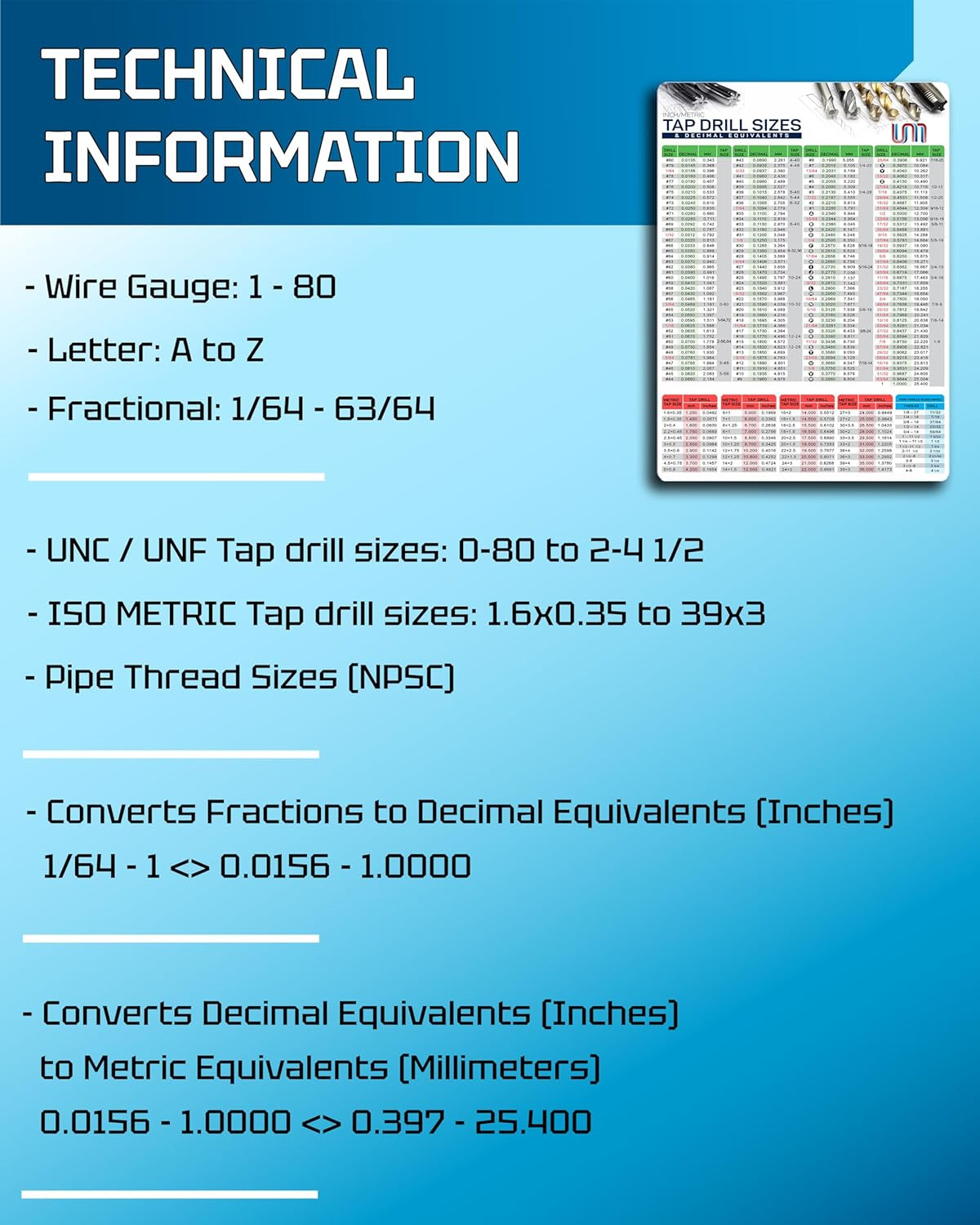 Tap Drill Recommendations Chart | Decimals Equivalents Flexible Magnetic Drill P