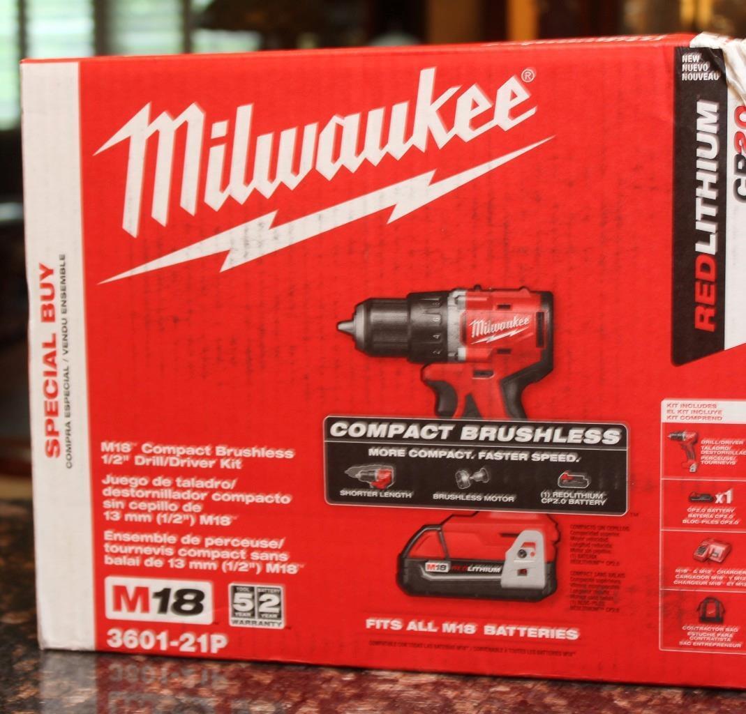 Milwaukee  3601-21P M18 18V 1/2"  Compact Brushless Drill Driver Kit Set - New
