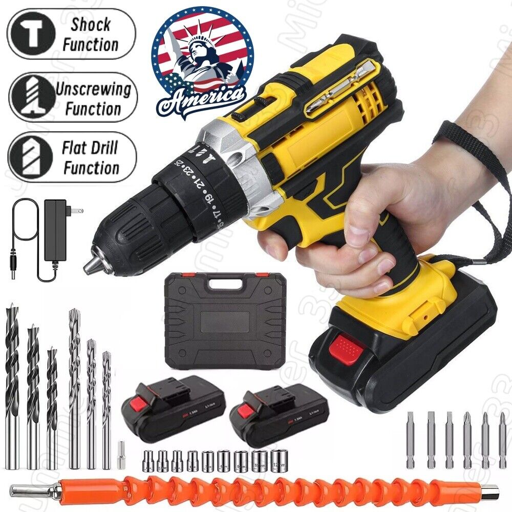 Cordless Brushless Impact Driver Hammer Drill Combo Kit with 2 Battery & Charger