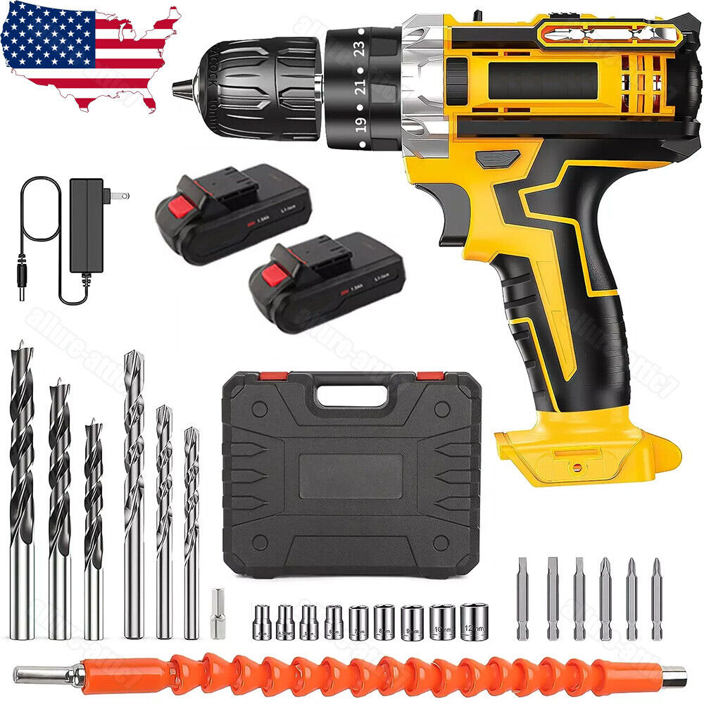 Cordless Brushless Impact Driver Hammer Drill Combo Kit with 2 Battery & Charger