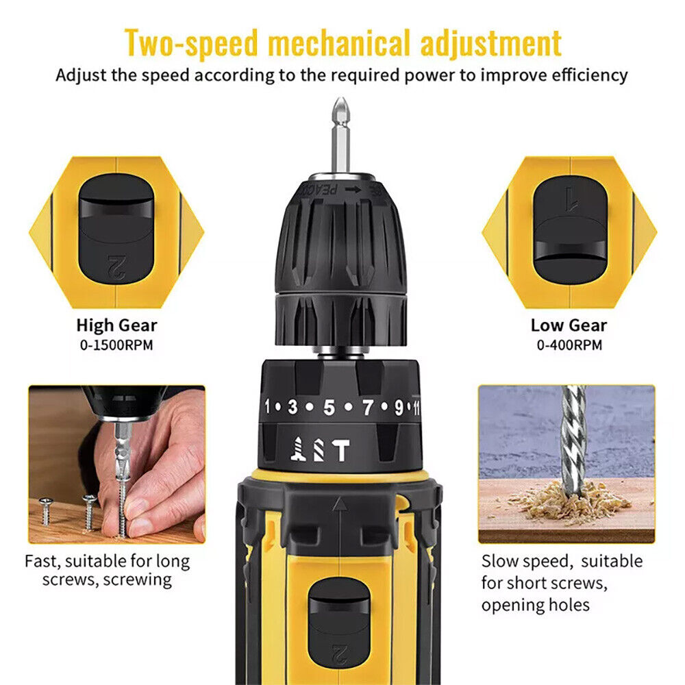 Cordless Brushless Impact Driver Hammer Drill Combo Kit with 2 Battery & Charger