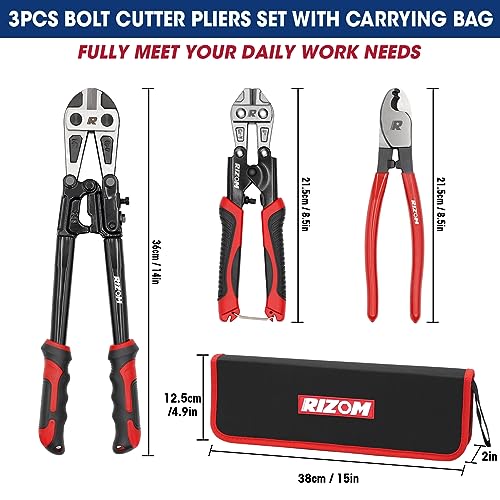 3-Piece Bolt Cutter Pliers Set with Carrying Bag