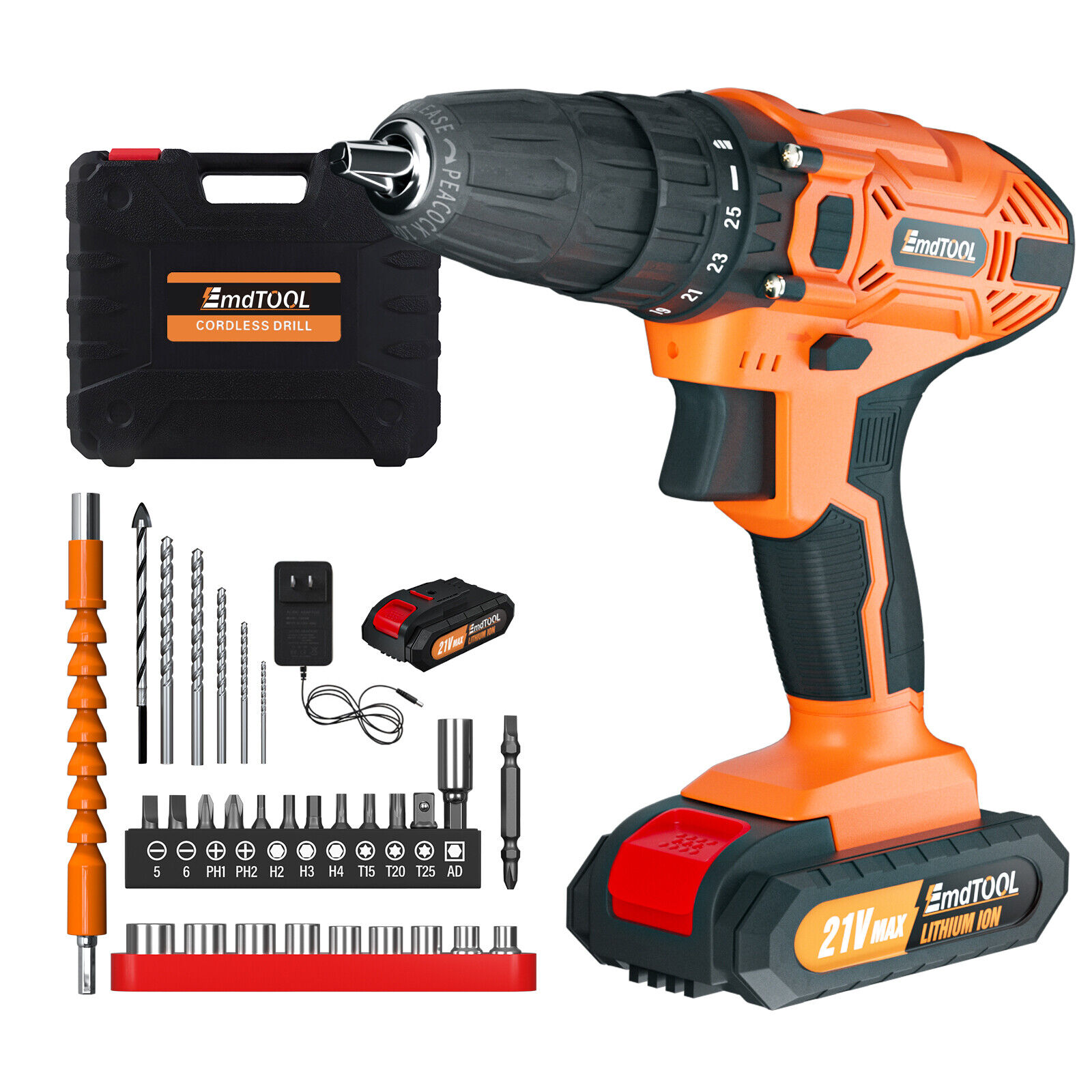 21V Cordless Drill Set Power Drill Driver Impact Drill with Battery Fast Charger