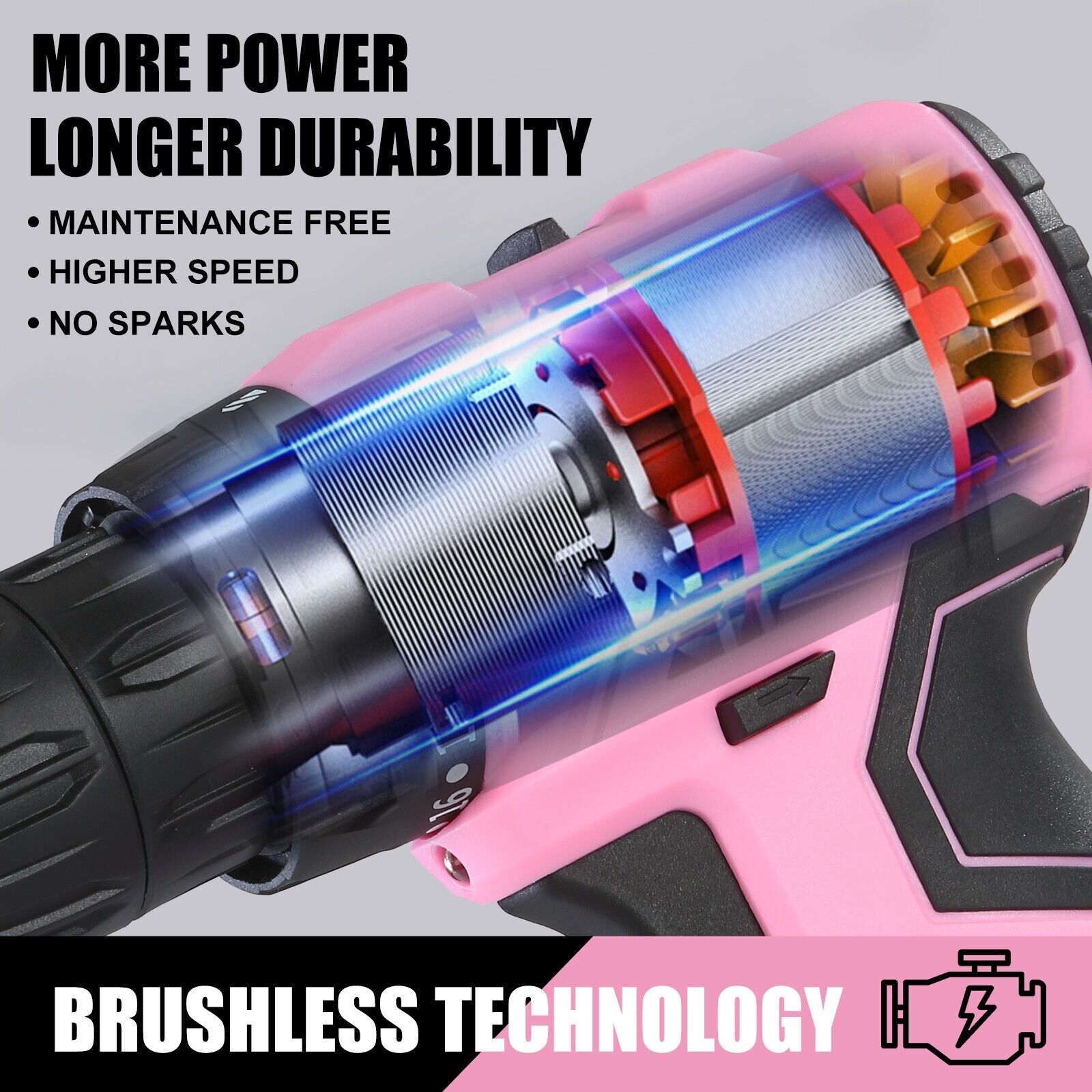 Pink Power 20Volt drill 2 Speed Electric Cordless Drill/Driver with Bits Set