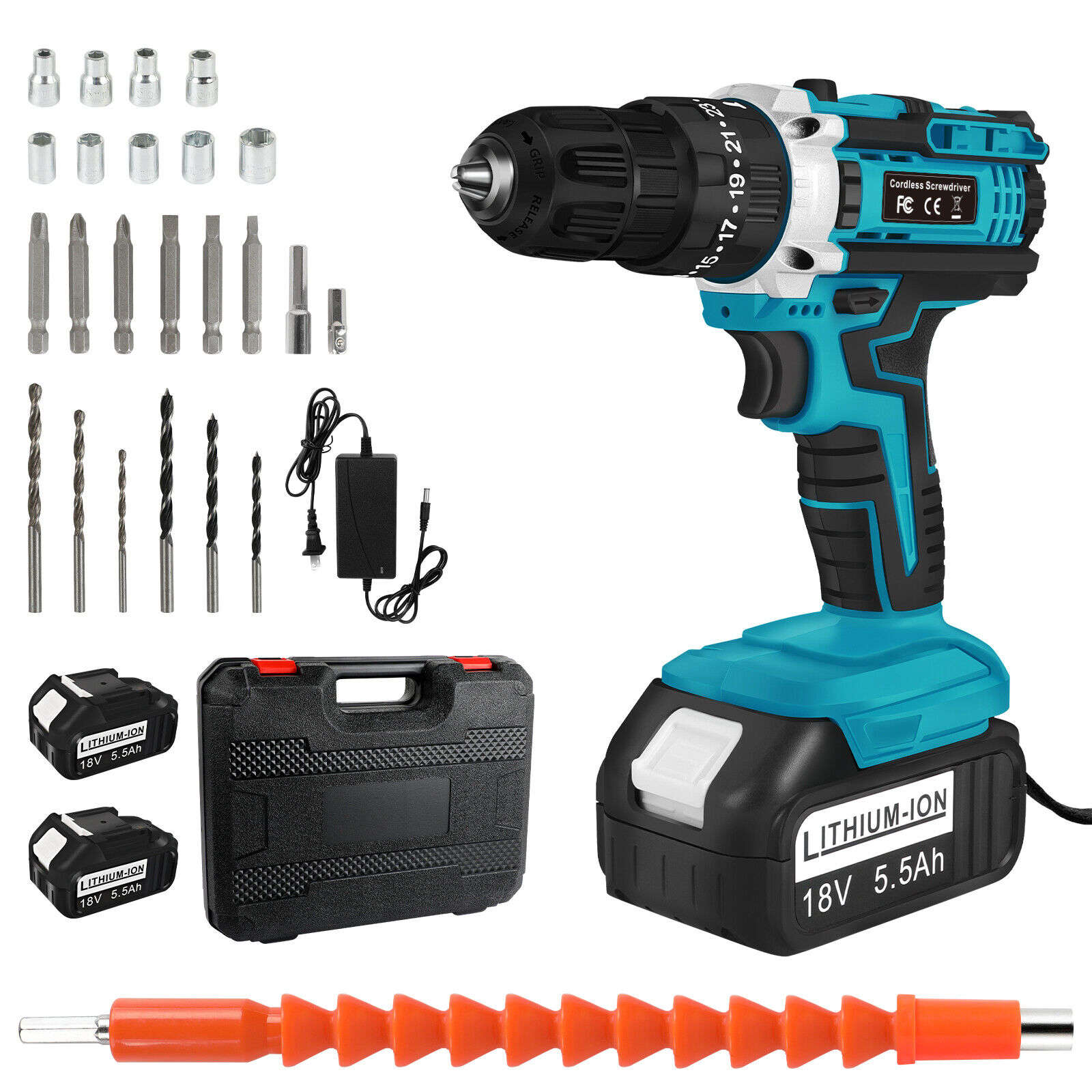21V Electric Drill Tool Cordless Screwdriver Drill Set w/ 2 Battery for Makita