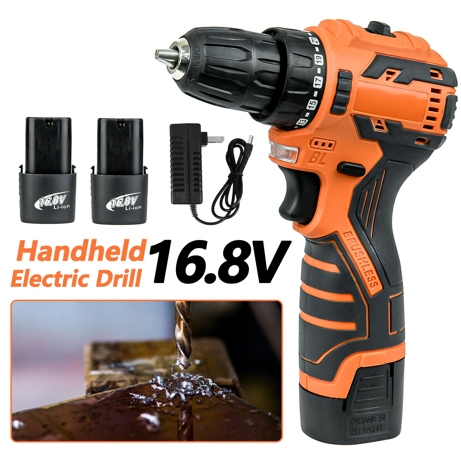 16.8 Volt Drill 2 Speed Electric Cordless Drill/Driver With Bits Set & 2 Battery