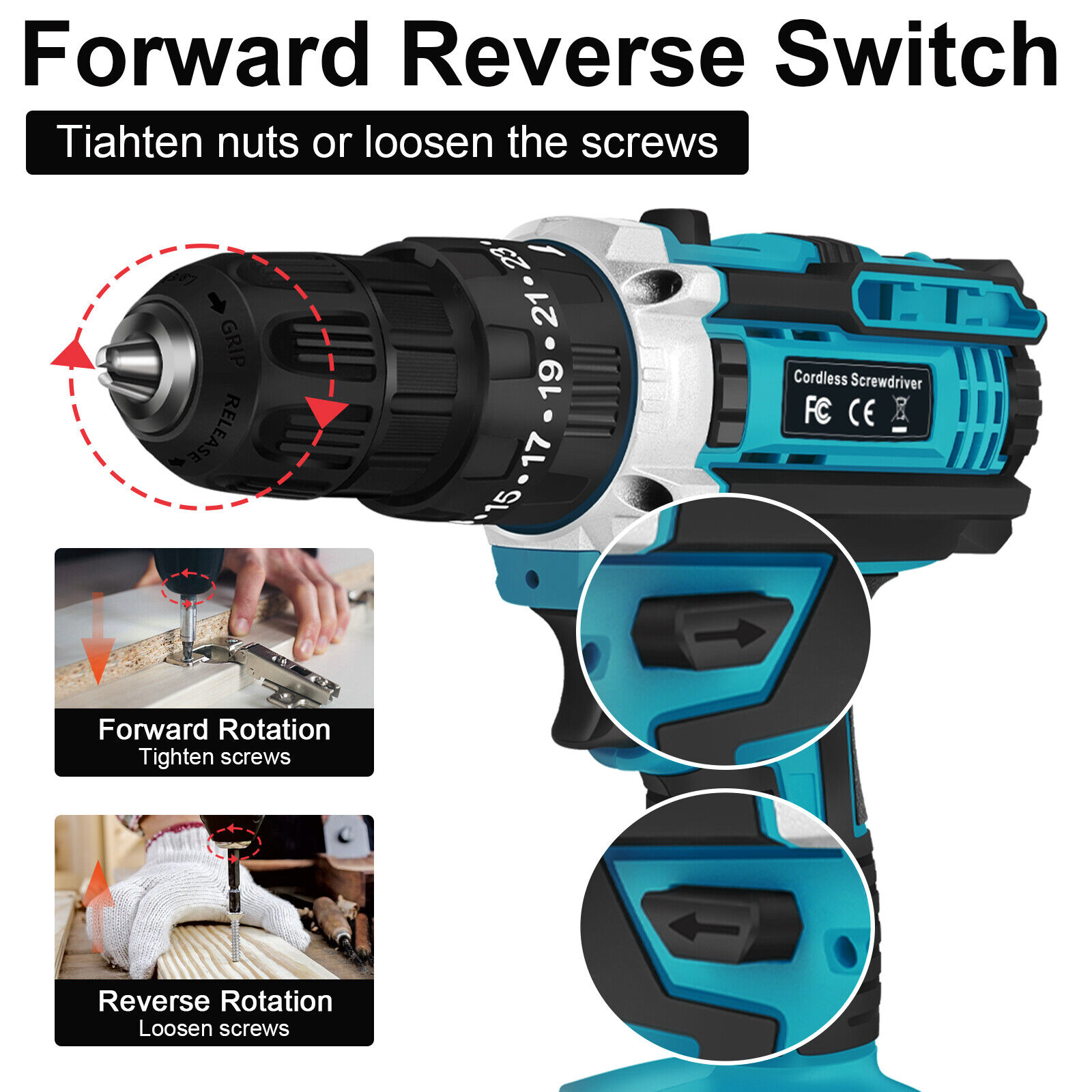 21V Electric Drill Tool Cordless Screwdriver Drill Set w/ 2 Battery for Makita