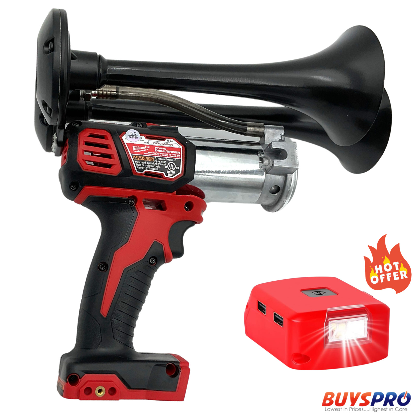 For Milwaukee 18V Drill Train Air Horn Dual Black Air Trumpets Double Loud BONUS