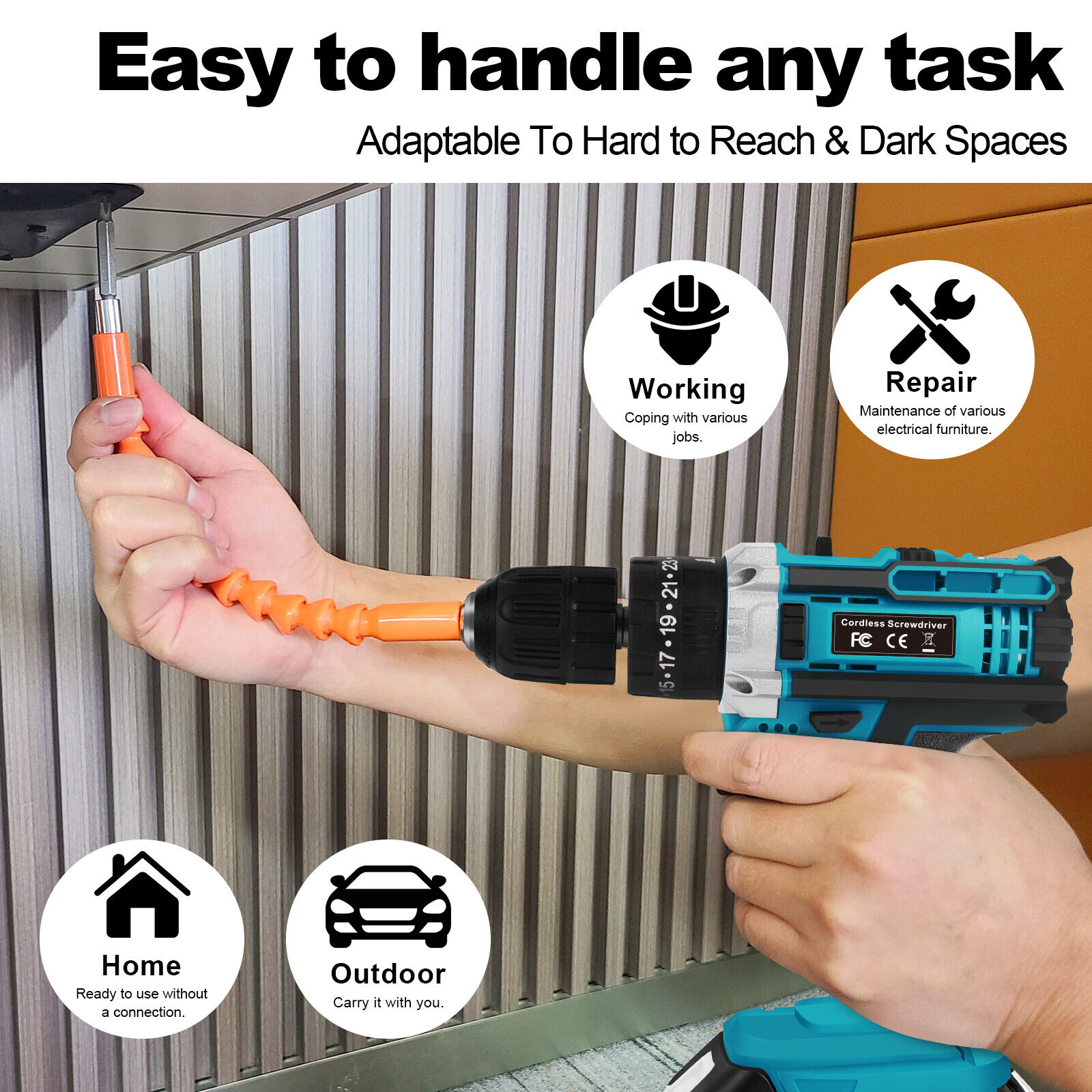 21V Electric Drill Tool Cordless Screwdriver Drill Set w/ 2 Battery for Makita