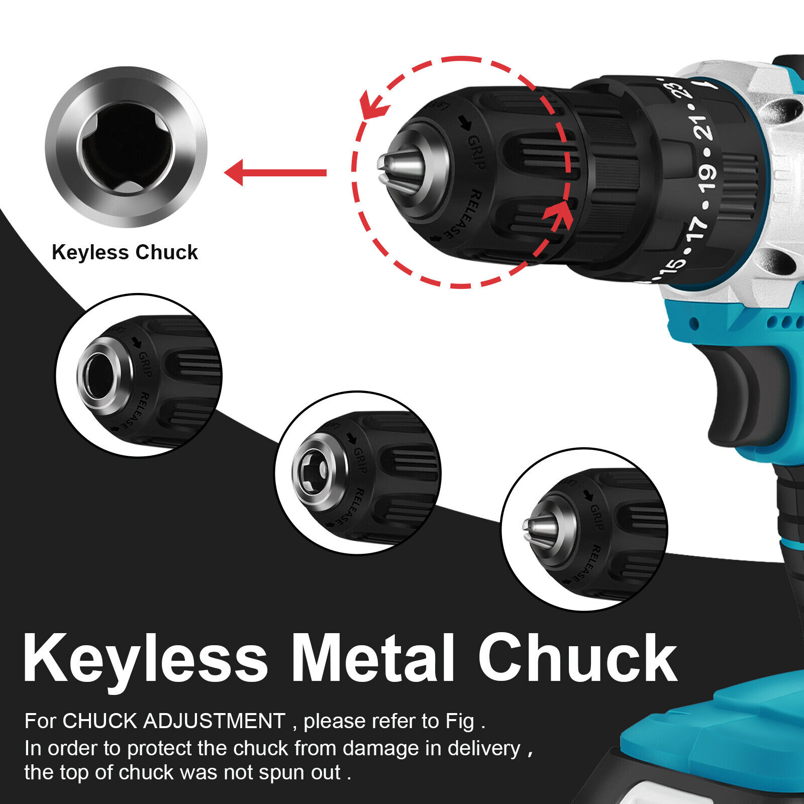 21V Electric Drill Tool Cordless Screwdriver Drill Set w/ 2 Battery for Makita