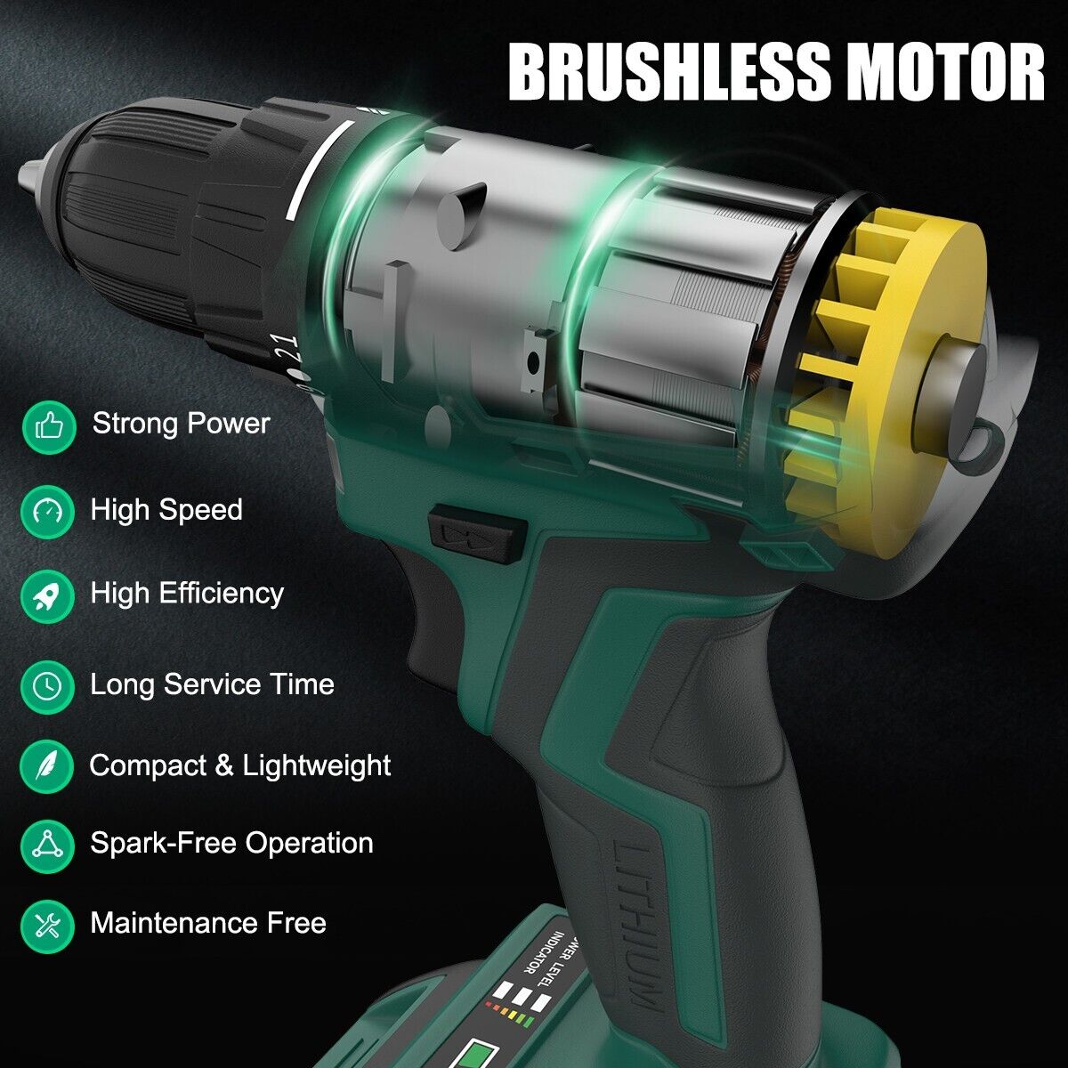 20V Cordless Drill Brushless Power Drill Set with 2 Batteries Eletric Drill
