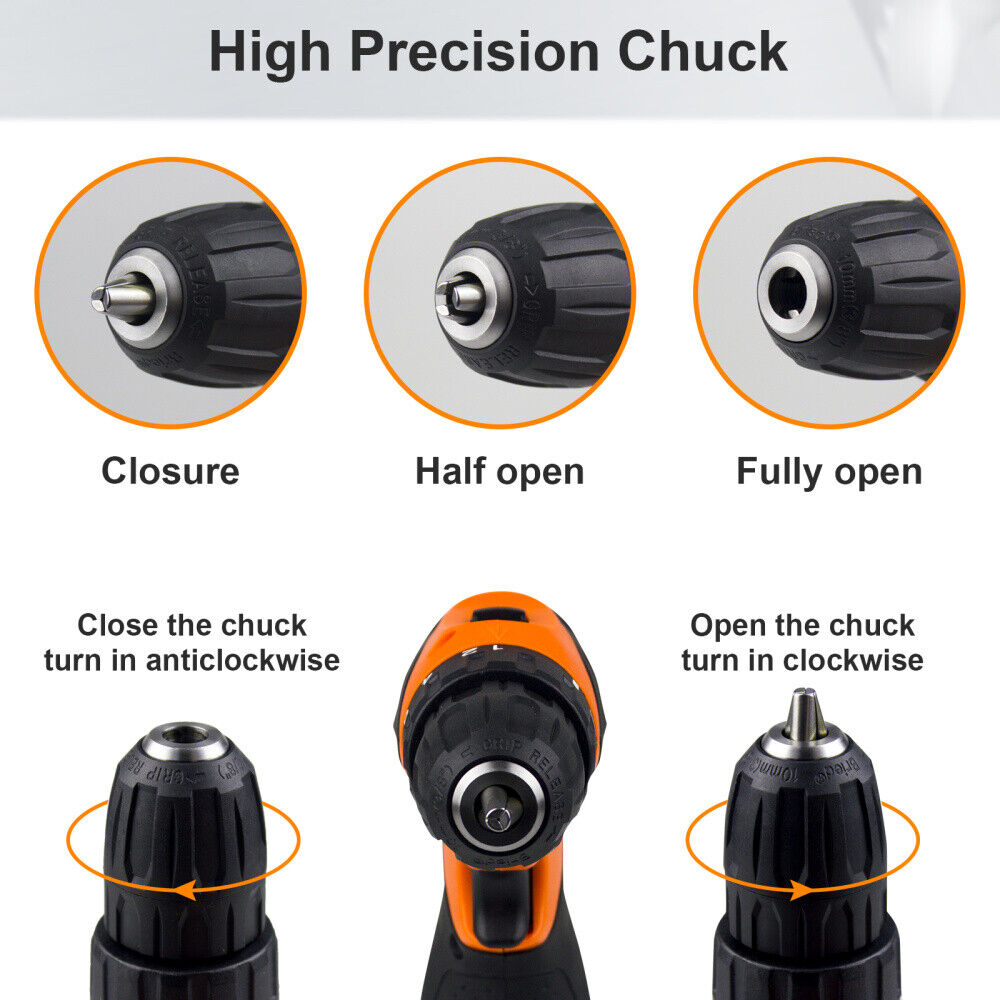 12V Cordless Drill 3/8” Electric Screwdriver Mini Wireless Power Driver Tool Set