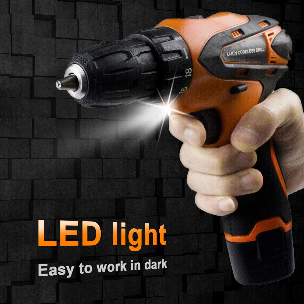 Electric 3/8" Cordless Drill 12V Electric Drill Combo Set with Battery & Charger