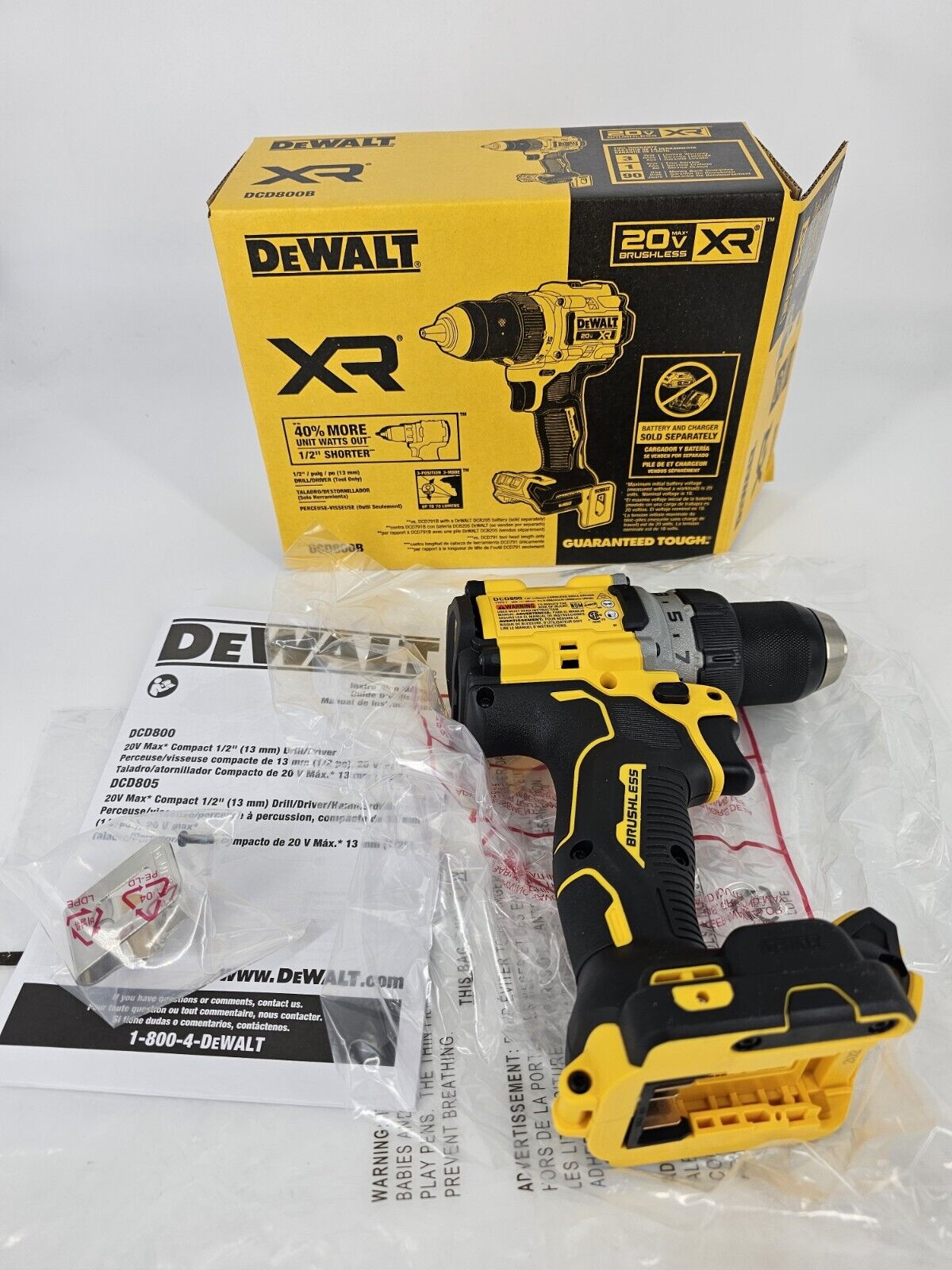 DEWALT DCD800B 20V MAX XR Brushless Li-Ion 1/2" Cordless Drill/Driver (Tool...