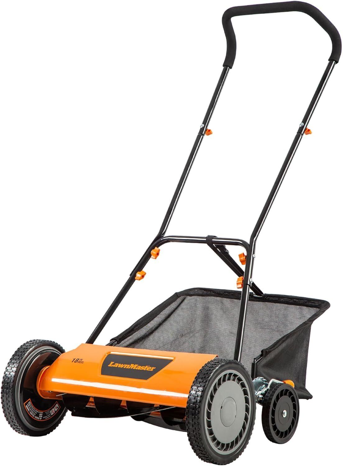 Orange 18-Inch 5-Blade Push Reel Lawn Mower Self-propelled 24.6"x 10.62"x 18.11"
