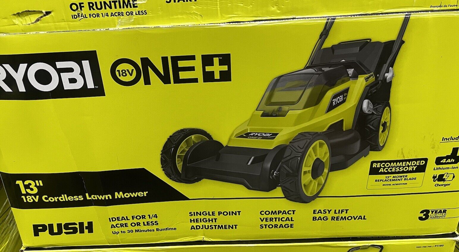 Ryobi ONE+ Walk Behind Push Lawn Mower 18 Volt 13 Inch Cordless Battery Mulching